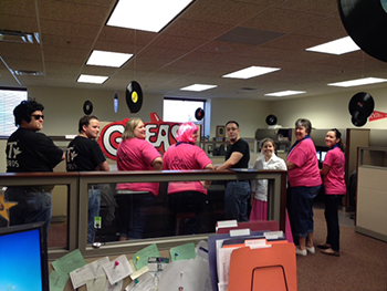 Bank of Washington employees dressed up as character from Grease for Halloween 2015